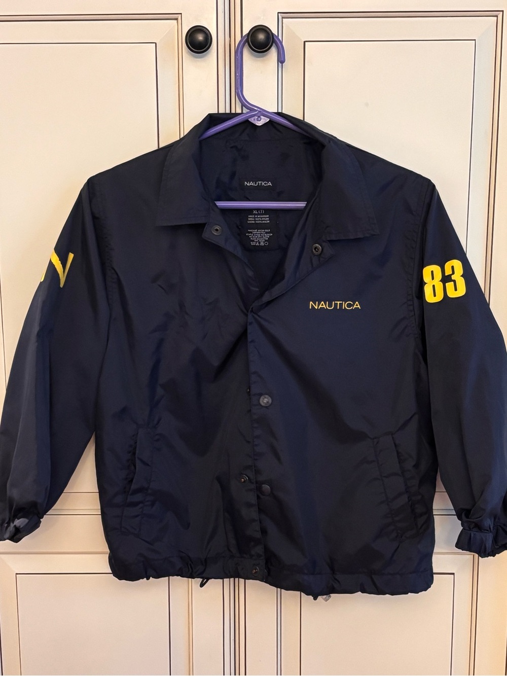 Vintage Nautica Kids Navy Windbreaker with Yellow Graphic Accents- size 7 XL